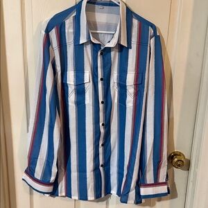 New w/o Tag Striped Blue and White Western Button-Up Shirt
